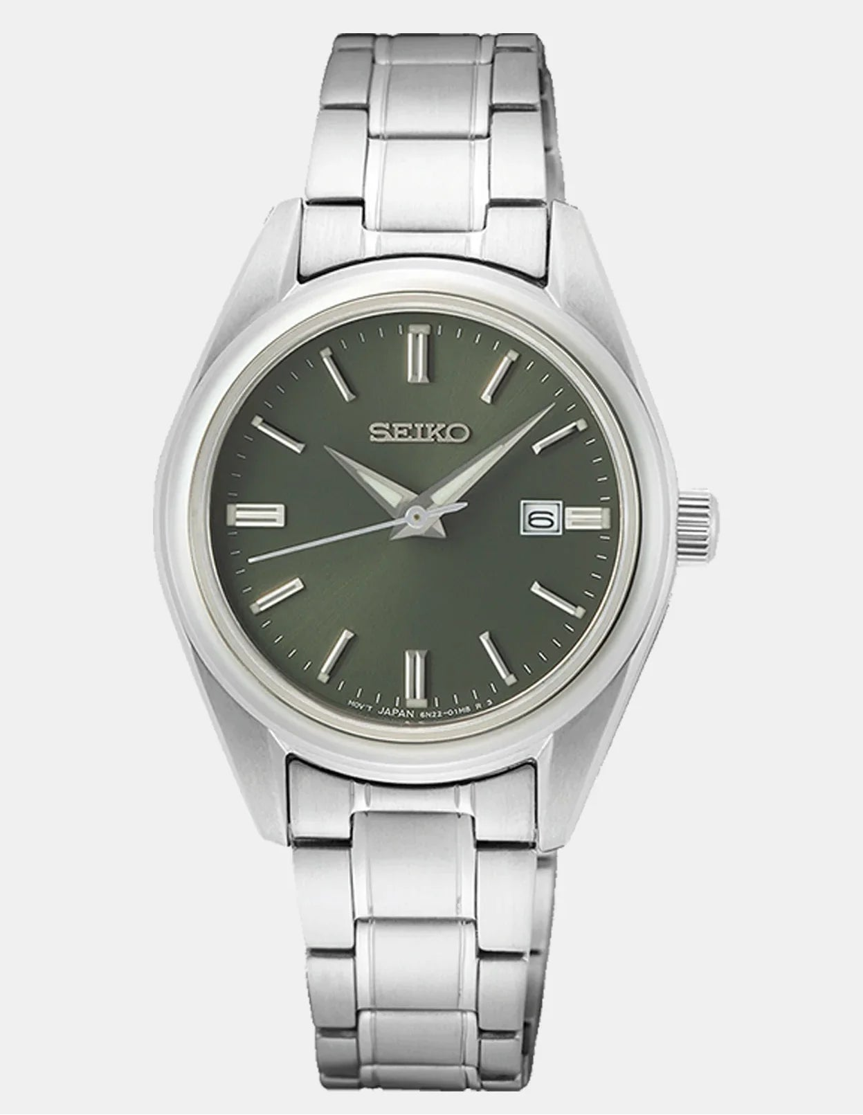 Seiko SUR533P1 women’s watch with green dial and stainless steel strap
