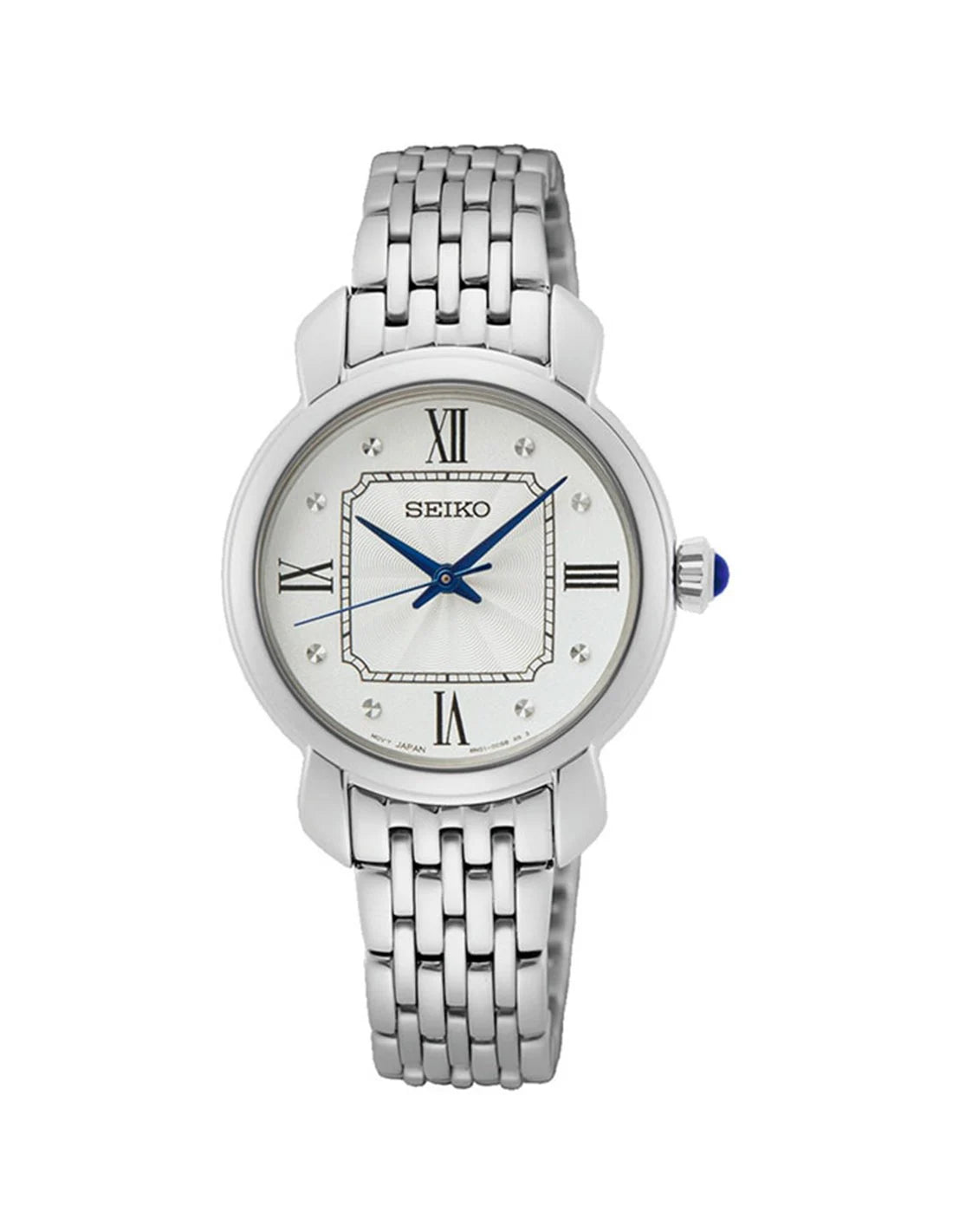 Seiko SUR497P1 women’s white dial watch with stainless steel strap