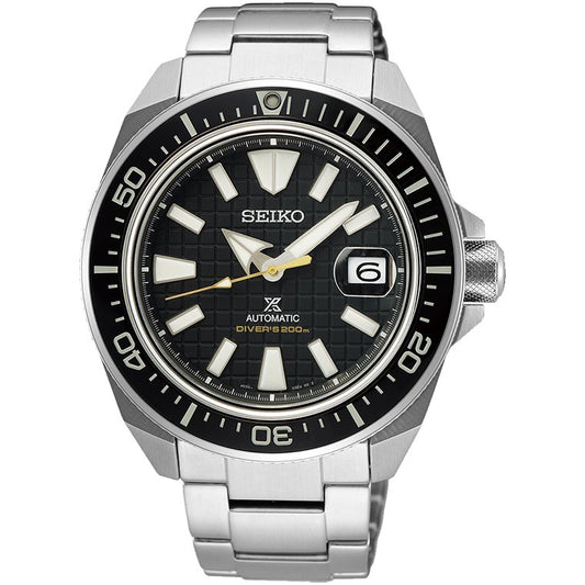 Seiko Prospex SRPE35K1 with black dial and silver stainless steel strap