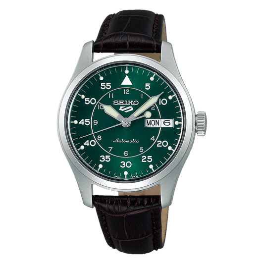 Seiko 5 Sports SRPJ89K1 – Kelly Green dial aviator-style automatic watch with a fabric strap