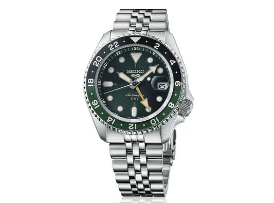 Seiko 5 Sports GMT SSK035J1 with green dial and 24-hour bezel