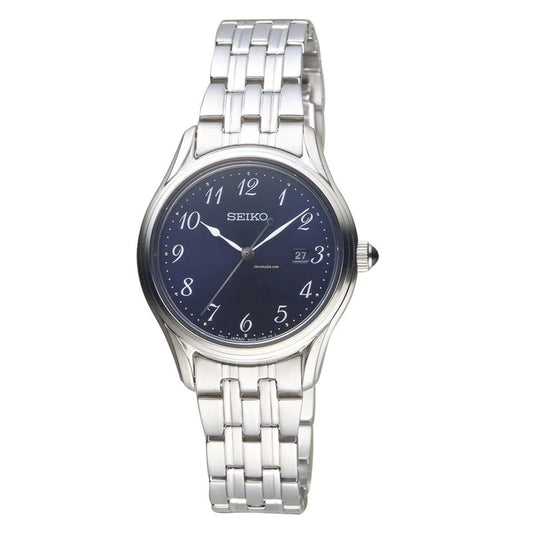 Seiko SUR641P1 women’s stainless steel watch with blue dial