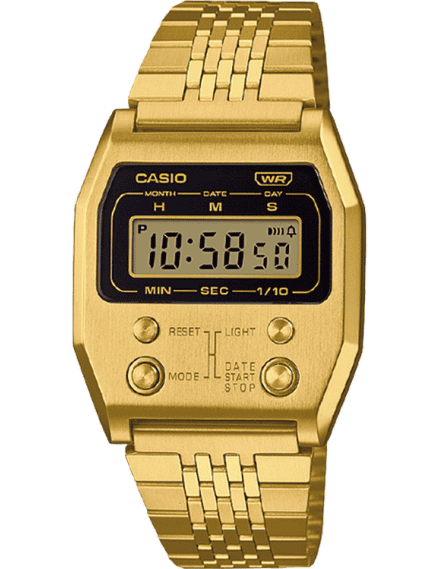 Casio Unisex Vintage A1100G-5DF Gold Digital Dial Gold Stainless Steel Band