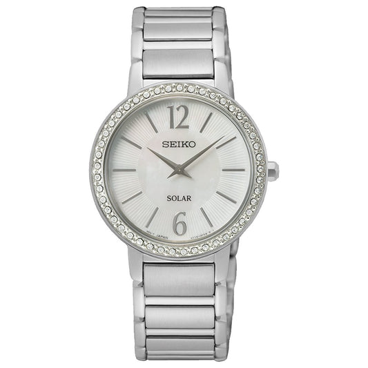 Seiko SUP467P1 ladies watch with mother of pearl dial and silver strap