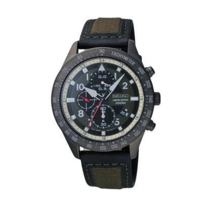 Seiko Criteria Chronograph Black Leather Nylon Men's Watch SNDH47P1