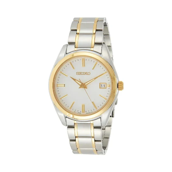 Seiko SUR312P1 men’s analog watch with white dial and two-tone silver gold strap