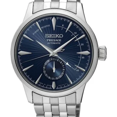 Seiko Presage SSA347J1 – Blue dial automatic men’s watch with open-heart display and stainless steel bracelet.