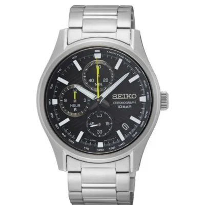 Seiko SSB419P1 chronograph with black dial and silver stainless steel strap