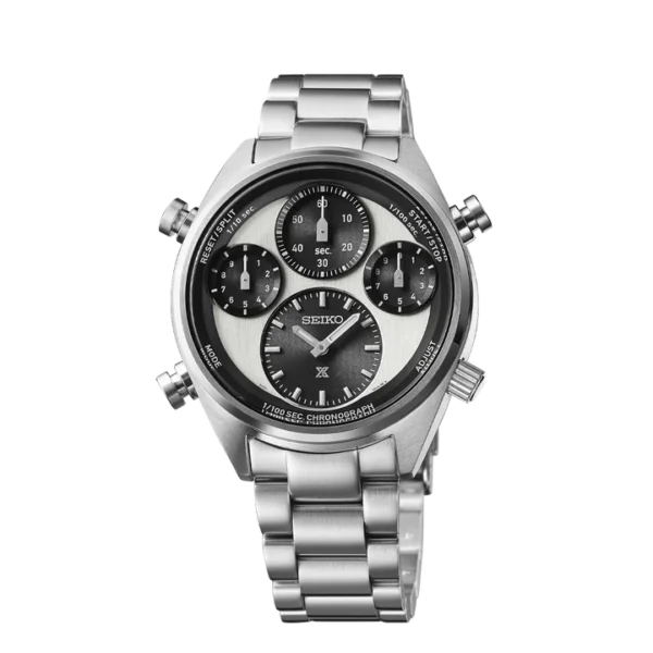 Seiko Prospex SFJ001P1 Speedtimer Solar Chronograph watch with black dial and stainless steel strap
