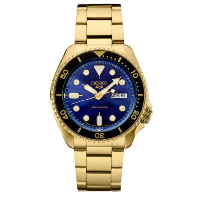 Seiko 5 Sports SRPK20 – Blue dial SKX Sports Style automatic watch with stainless steel bracelet.
