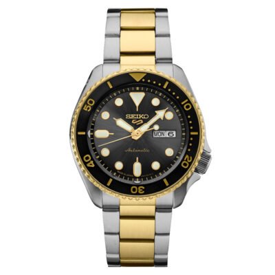Seiko 5 Sports SRPK22 – Black dial SKX Sports Style automatic watch with stainless steel bracelet.