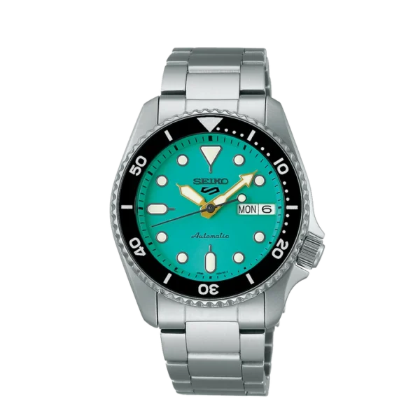 Seiko 5 Sports SRPK33K1 automatic watch with teal dial and stainless steel bracelet