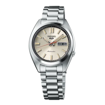 Seiko 5 Sports SRPK91K1 SNXS Beige Chinos automatic watch with beige dial and stainless steel strap