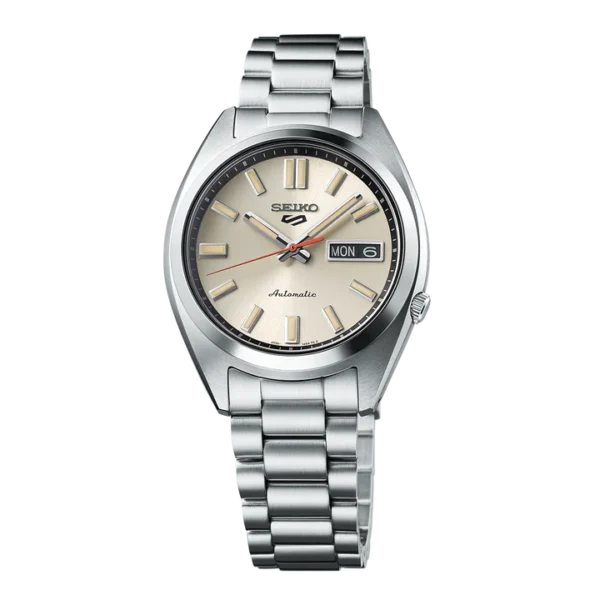 Seiko 5 Sports SRPK91K1 SNXS Beige Chinos automatic watch with beige dial and stainless steel strap