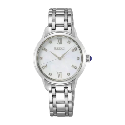 Seiko SRZ537P1 – Ladies’ diamond-studded watch with mother-of-pearl dial and stainless steel bracelet