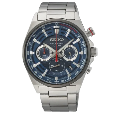 Seiko SSB407P1 Chronograph with metallic blue dial and steel strap