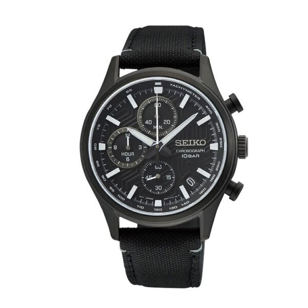 Seiko SSB421P1 chronograph watch with black dial and leather strap