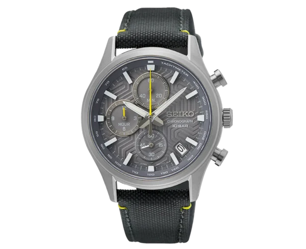 Seiko SSB423P1 chronograph watch with grey dial and grey nylon strap