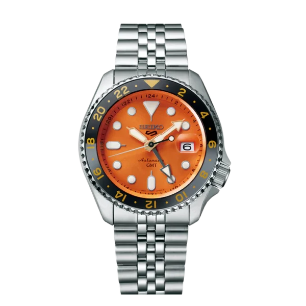 Seiko 5 Sports SSK005K1 GMT watch with Mikan Orange dial and SKX-style case