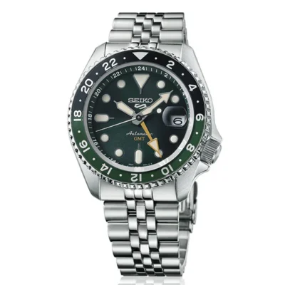 Seiko 5 Sports GMT SSK035J1 with green dial and 24-hour bezel