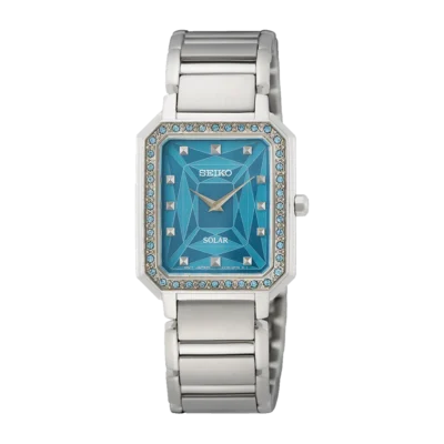 Seiko Classic SUP451P1 watch with blue dial and silver strap