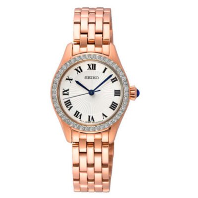 Seiko SUR338P1 women’s classic watch with silver dial and rose gold stainless steel strap