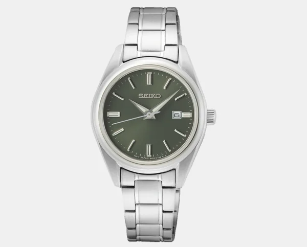 Seiko SUR533P1 women’s watch with green dial and stainless steel strap