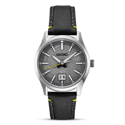 Seiko SUR543P1 watch with grey dial and nylon strap for men