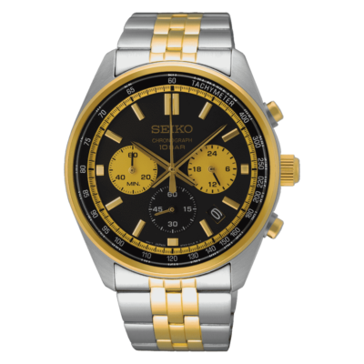 Seiko SSB430P1 chronograph with black dial and steel strap