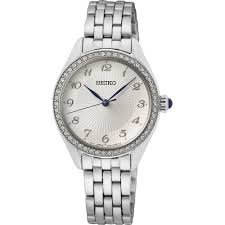 Seiko SUR479P1 women’s silver dial watch with stainless steel strap