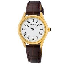 Seiko SWR072P1 women’s watch with white dial and brown leather strap