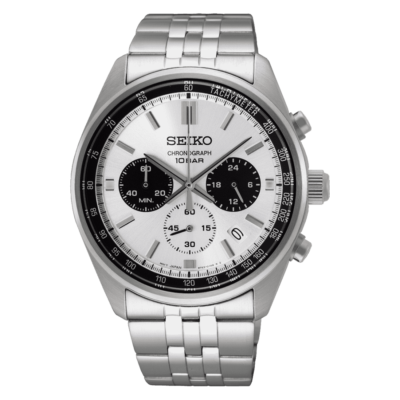 Seiko SSB425P1 chronograph watch with grey dial and stainless steel strap