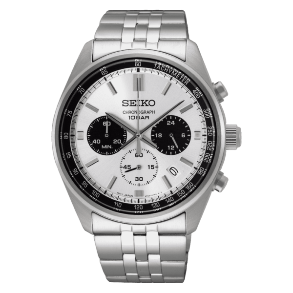 Seiko SSB425P1 chronograph watch with grey dial and stainless steel strap