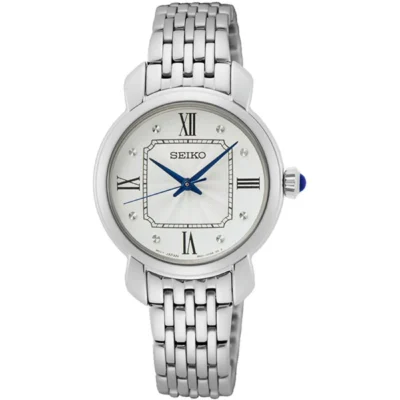 Seiko SUR497P1 women’s white dial watch with stainless steel strap