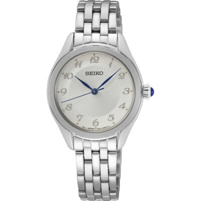 Seiko SUR379P1 women’s classic watch with white dial and silver stainless steel strap