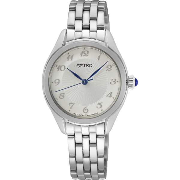 Seiko SUR379P1 women’s classic watch with white dial and silver stainless steel strap