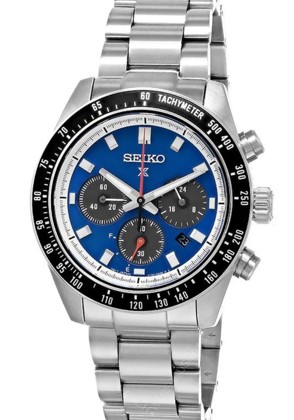 Seiko SSC931 Prospex Speedtimer watch with blue dial and steel strap