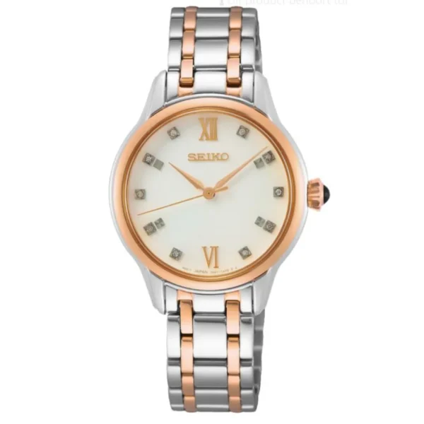 Seiko SRZ542P1 Caprice – Women’s luxury watch with diamond markers, mother-of-pearl dial, and stainless steel bracelet.