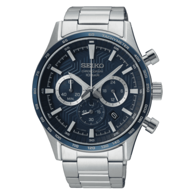 Seiko SSB445P1 chronograph with blue dial and stainless steel strap
