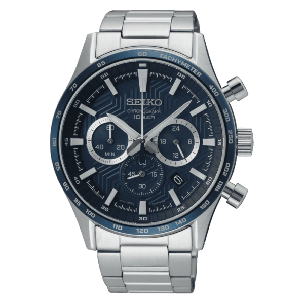 Seiko SSB445P1 chronograph with blue dial and stainless steel strap